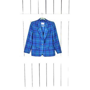 Vintage Pendleton blue green wool tartan plaid blazer jacket